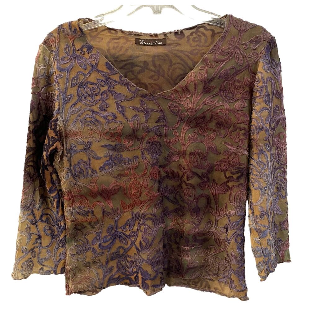 Boho Chic Long Sleeve Blouse (Brown and Purple) by Surrealist